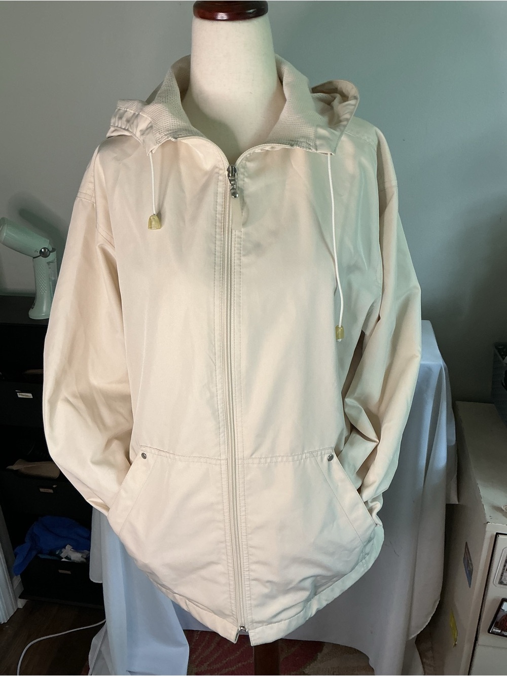 IZZI Light Beige Hooded Utility Jacket with Front Zip